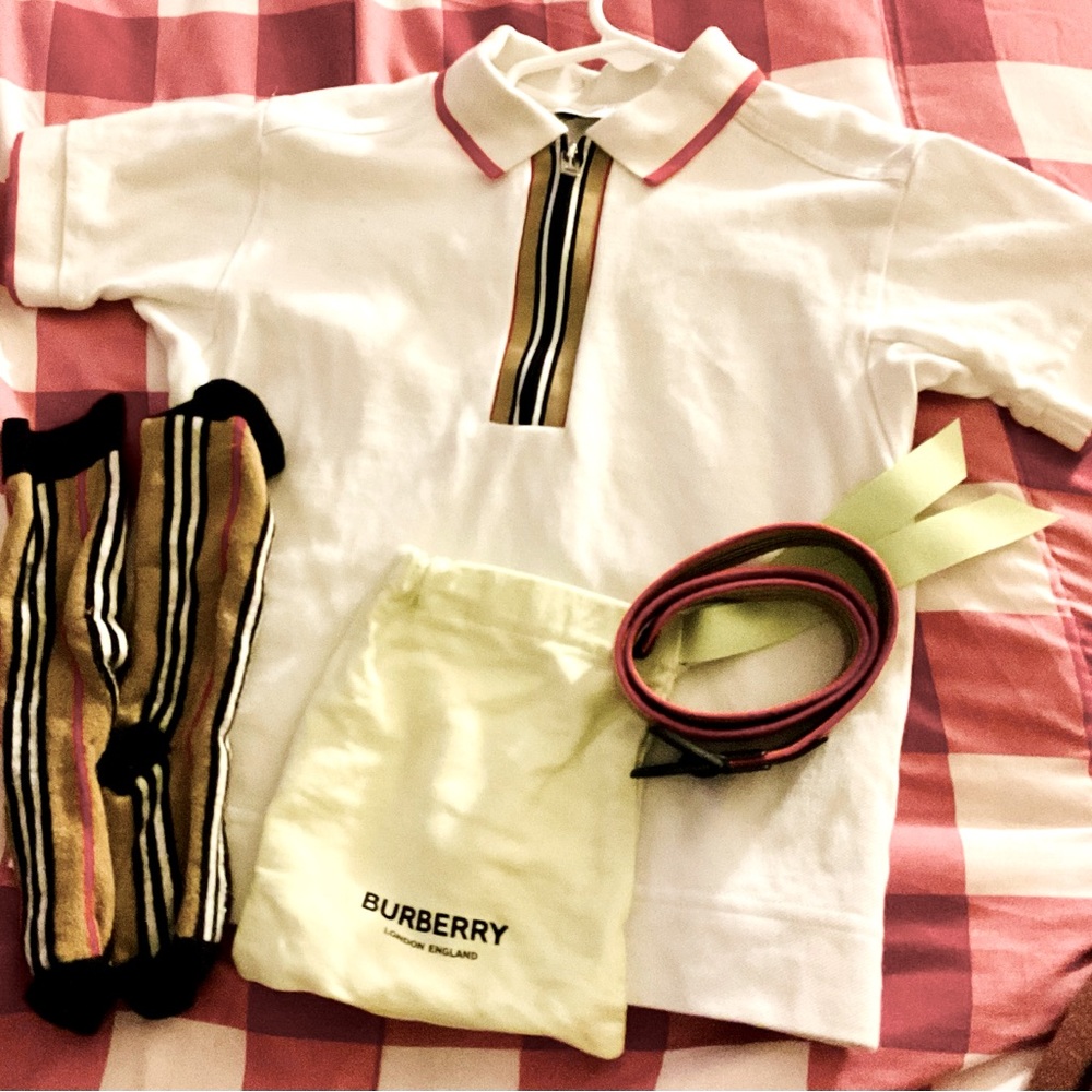 Burberry shirt socks and belt wore twice as you can see looks new